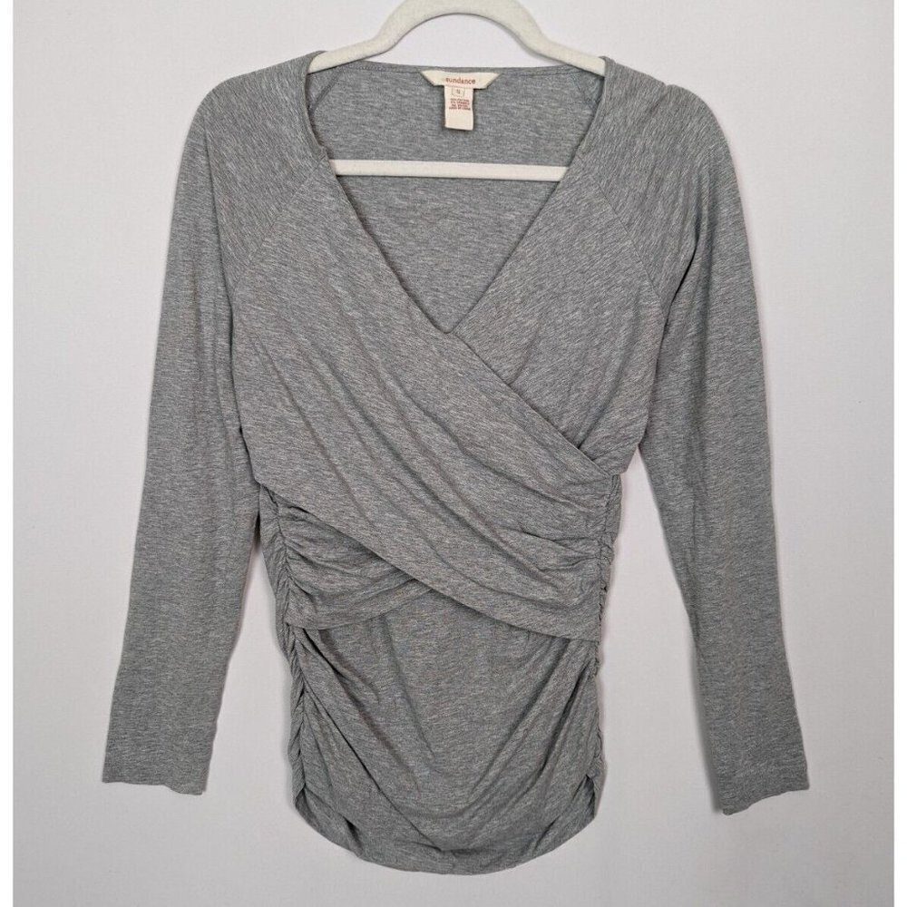 Sundance S Vanessa Faux Wrap Ruched Sides Pullover Knit Top Blouse Nuetral Boho